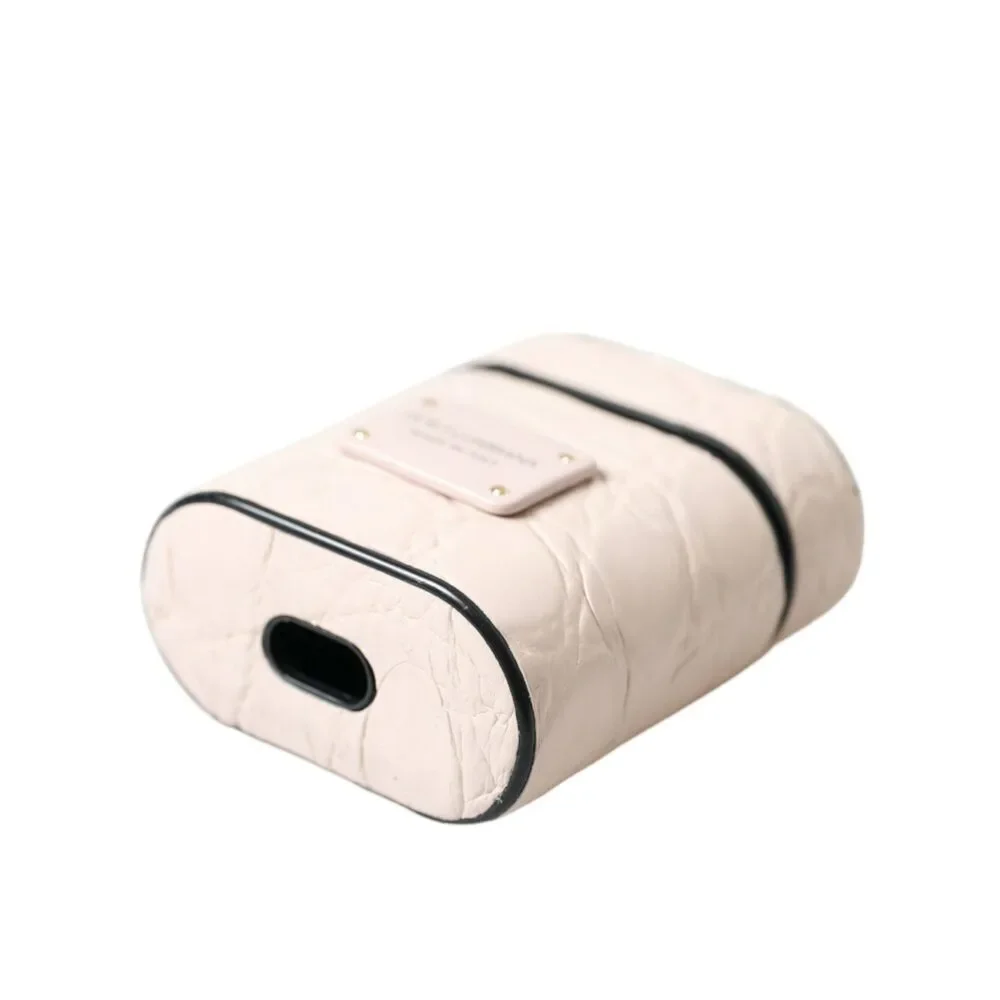 Dolce & Gabbana Light Pink Calf Leather Metal Logo Plaque Airpods Case - Picture 4 of 7